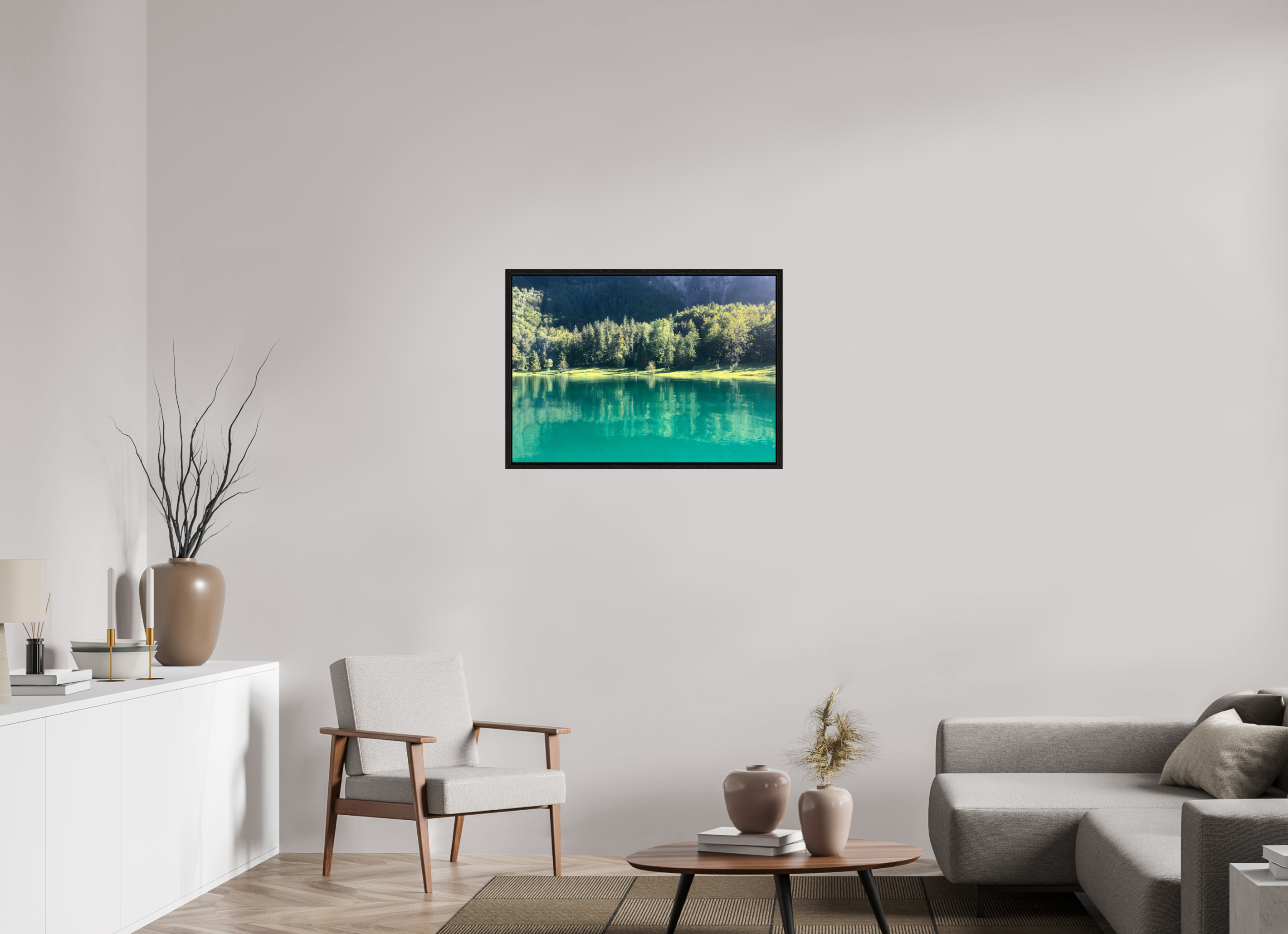 84.8 x 60 cm, Floater Frame Klöntalersee trees