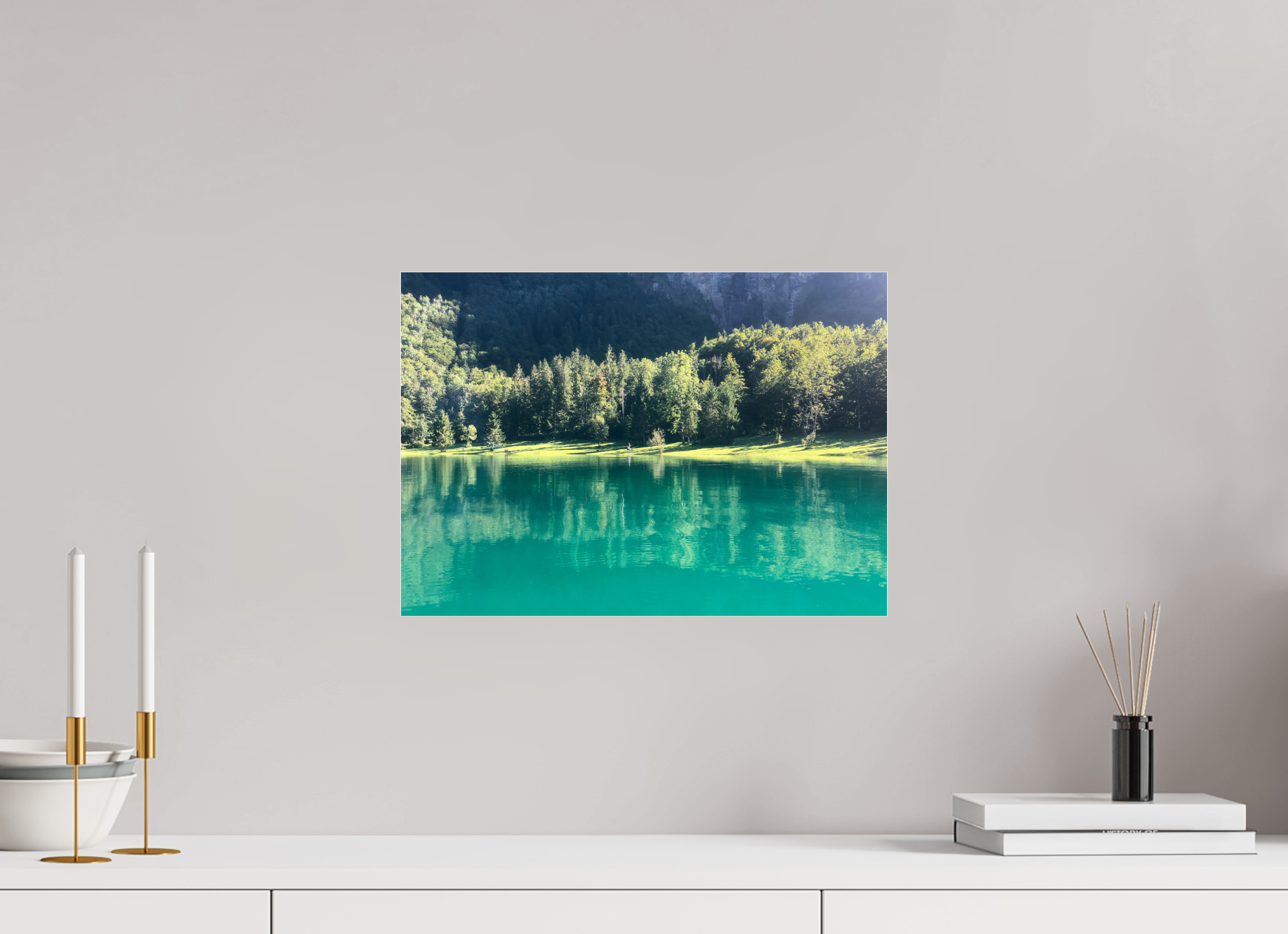 42.4 x 30 cm, Photo Print Under Acrylic Glass Klöntalersee trees