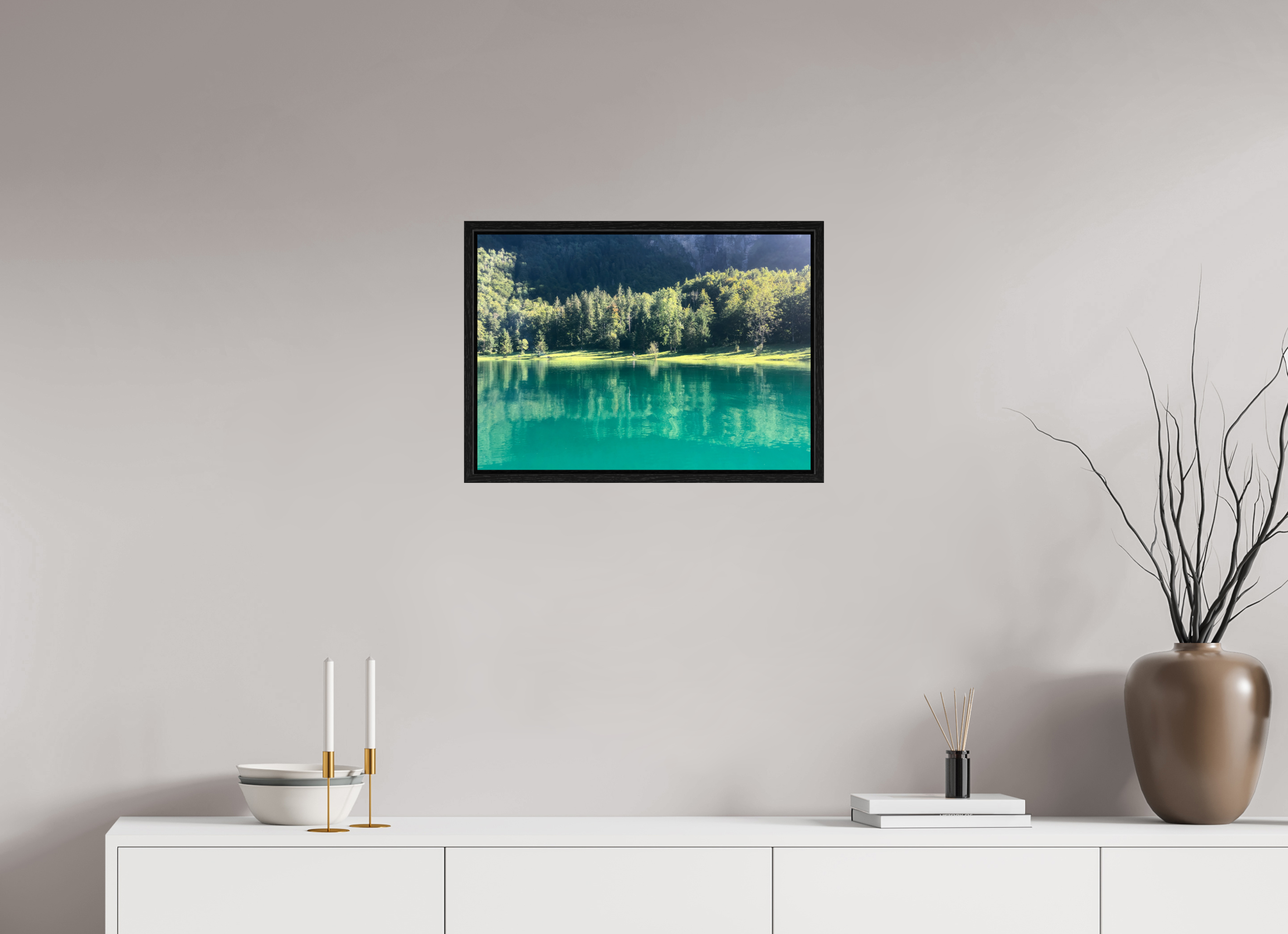 56.6 x 40 cm, Floater Frame Klöntalersee trees