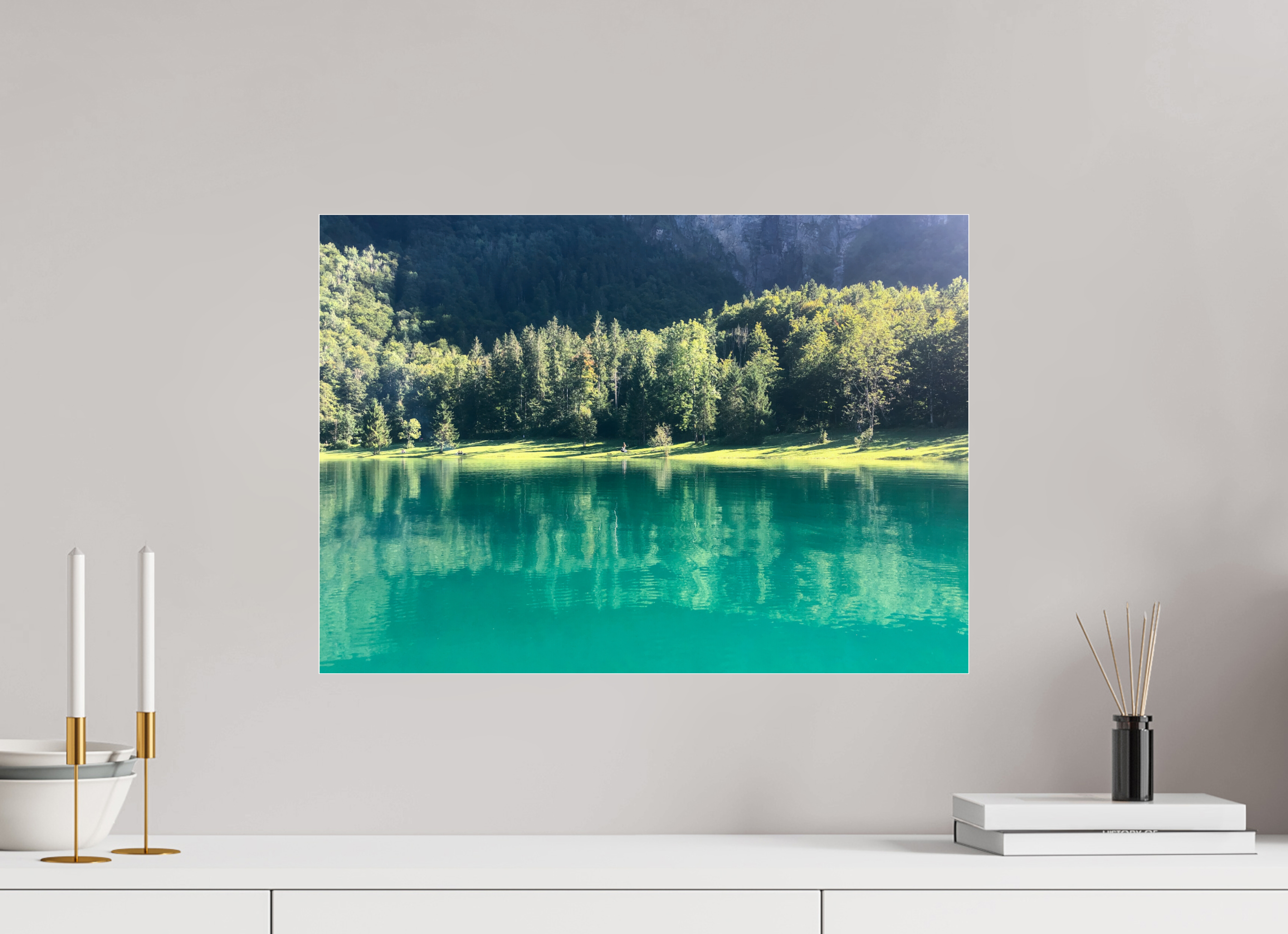 56.6 x 40 cm, Photo Print Under Acrylic Glass Klöntalersee trees