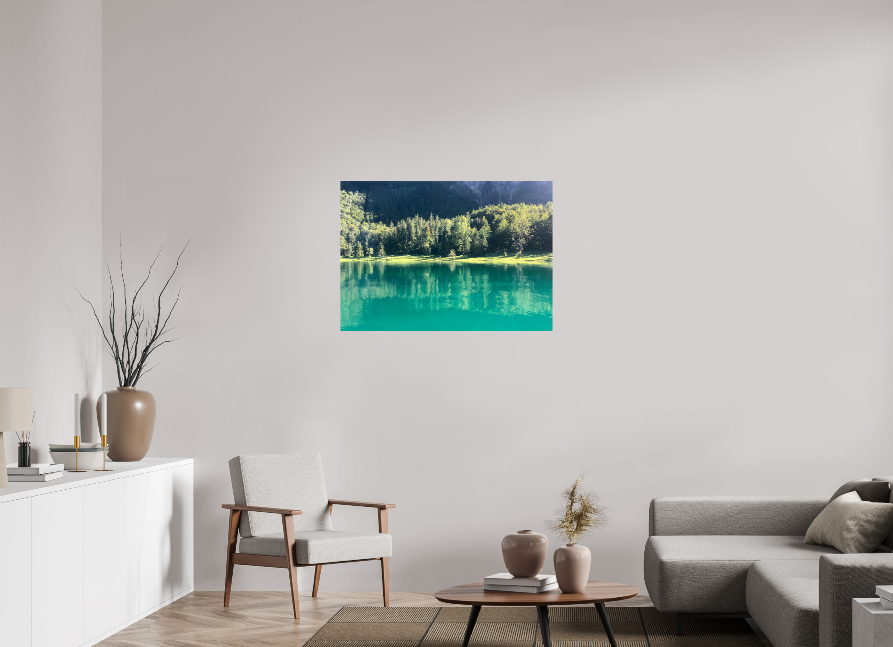 99 x 70 cm, Photo Print Under Acrylic Glass Klöntalersee trees