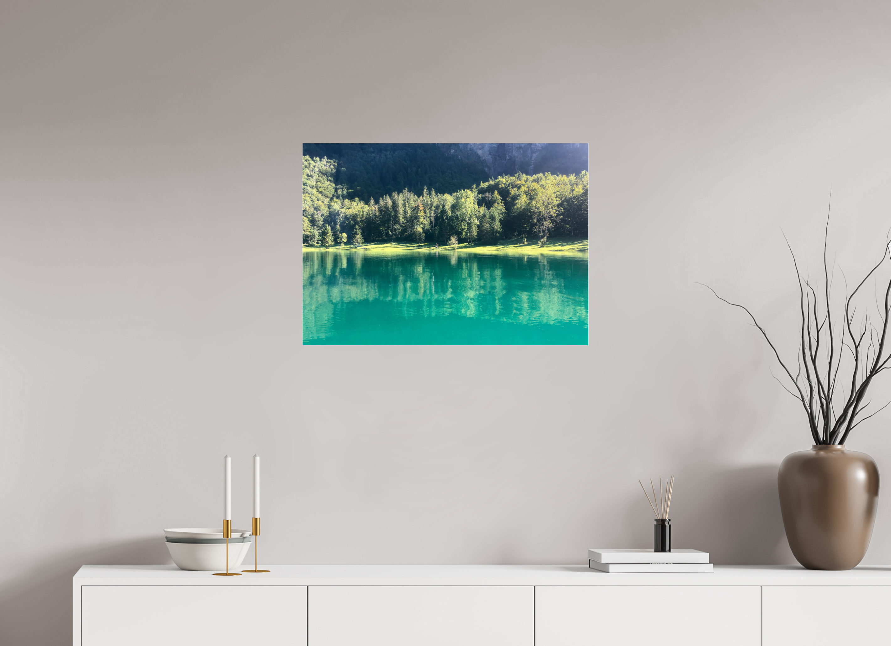 70.7 x 50 cm, Photo Print Under Acrylic Glass Klöntalersee trees
