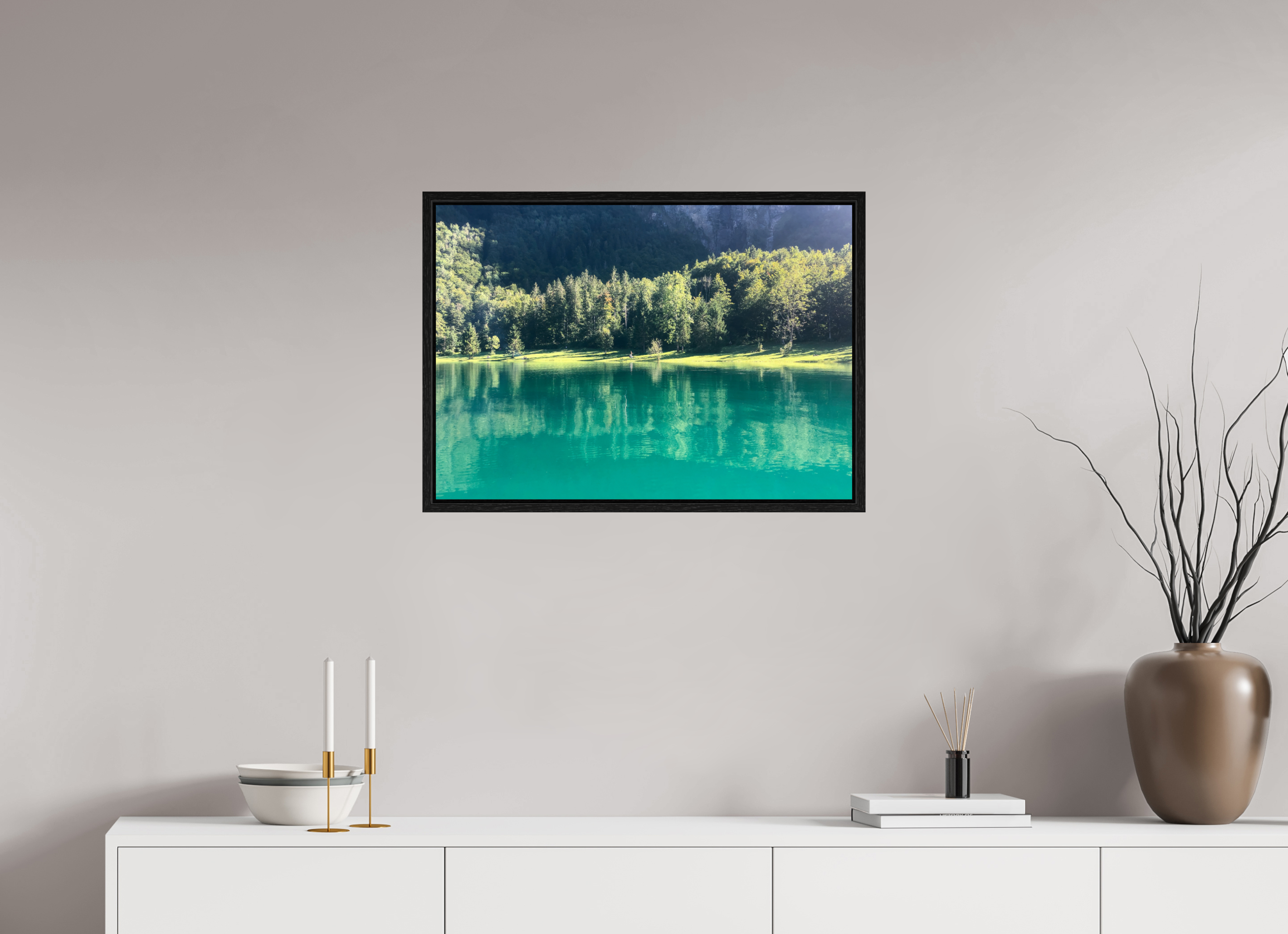70.7 x 50 cm, Floater Frame Klöntalersee trees